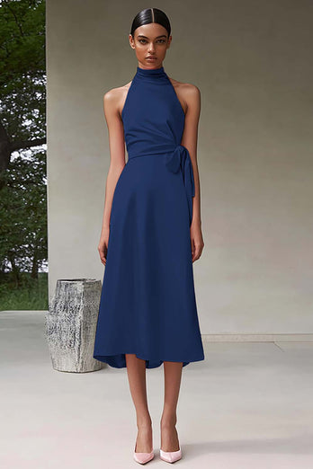 Rosa En linje Halter Tea Längd Satin Formell Klänning