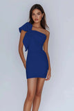 Vit One Shoulder Bow Bodycon Graduation Klänning