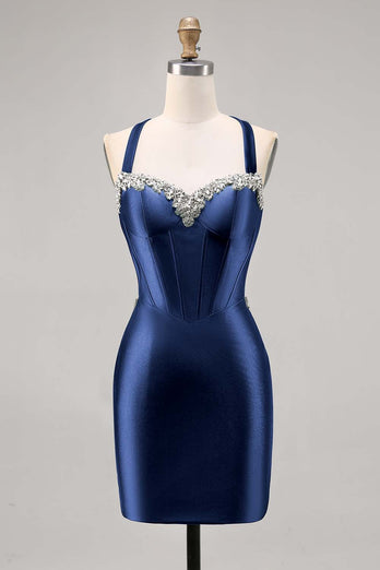 Korsett Satin Bodycon Mörkgrön Homecoming Klänning