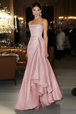 Fodral Rosa Satin Axelbandslös Gala Klänning