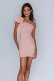 Vit One Shoulder Bow Bodycon Graduation Klänning