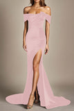 Off The Shoulder Mermaid Svart Formell Klänning Med Slits