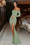 Vinröd Satäng Off The Shoulder Slida Gala Klänning med slits