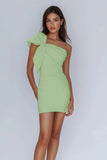 Vit One Shoulder Bow Bodycon Graduation Klänning