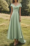 Sage Off The Shoulder Slim Formell Klänning Med Bred Fåll