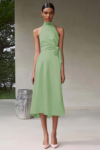 Rosa En linje Halter Tea Längd Satin Formell Klänning