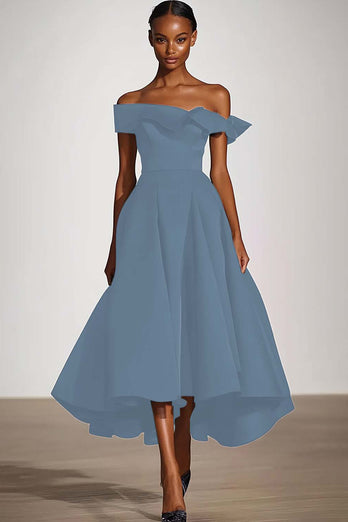 Off The Shoulder En Linje Svart Satin Formell Klänning