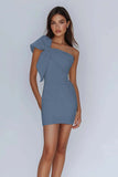 Vit One Shoulder Bow Bodycon Graduation Klänning
