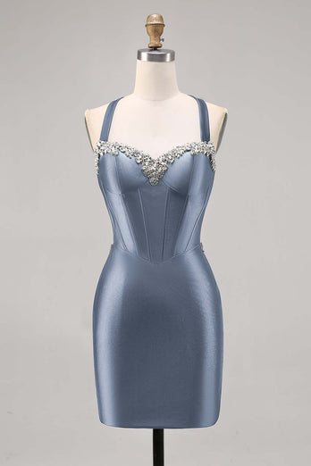 Korsett Satin Bodycon Mörkgrön Homecoming Klänning