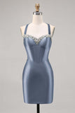 Korsett Satin Bodycon Mörkgrön Homecoming Klänning
