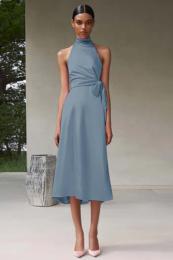 Rosa En linje Halter Tea Längd Satin Formell Klänning