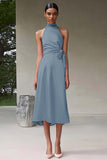 Rosa En linje Halter Tea Längd Satin Formell Klänning
