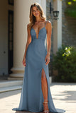 Slida Champagne Stretch Satin Spaghetti Remmar Lång Balklänning
