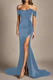 Off The Shoulder Mermaid Svart Formell Klänning Med Slits