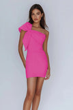 Vit One Shoulder Bow Bodycon Graduation Klänning
