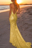 Glittrande Silver Backless Mermaid Lång formell klänning