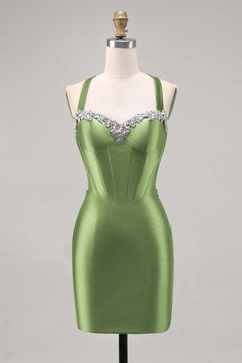 Korsett Satin Bodycon Mörkgrön Homecoming Klänning