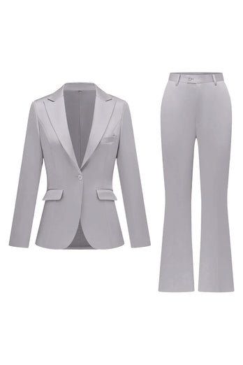 Grå Rosa Topp Kavajslag Satin Slim Fit Kvinnor Kostymer