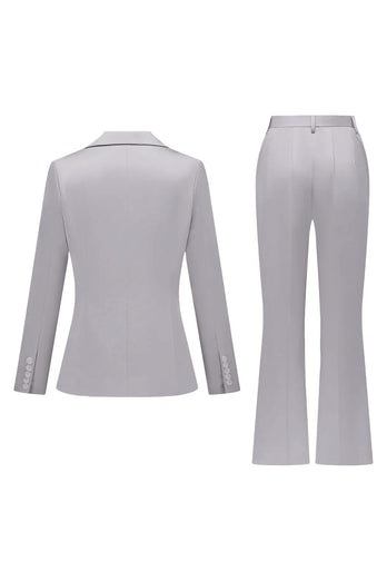 Grå Rosa Topp Kavajslag Satin Slim Fit Kvinnor Kostymer
