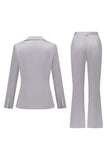 Grå Rosa Topp Kavajslag Satin Slim Fit Kvinnor Kostymer