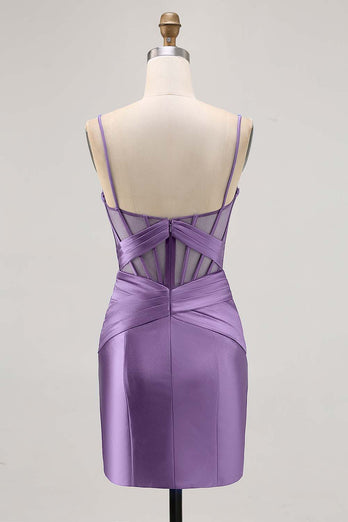 Royal Blue Sheer Korsett Plisserad Tight Kort Balklänning med slits