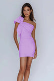 Vit One Shoulder Bow Bodycon Graduation Klänning