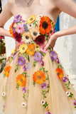 Ljusgrön Axelbandslös Hemkomstklänning Med 3D-Blommor