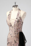 Glitter Halter Rodnande Korsett Snäva Applikationer Kort Cocktailklänning med Beading