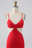 Spaghetti Straps Mermaid Backless Röd Balklänning