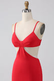 Spaghetti Straps Mermaid Backless Röd Balklänning