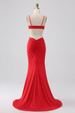 Spaghetti Straps Mermaid Backless Röd Balklänning