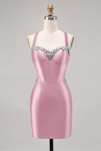 Korsett Satin Bodycon Mörkgrön Homecoming Klänning