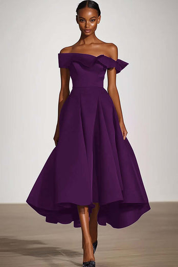 Off The Shoulder En Linje Svart Satin Formell Klänning
