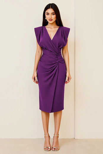 Oliv Rynkad Bodycon V-ringad Midi Formell Klänning