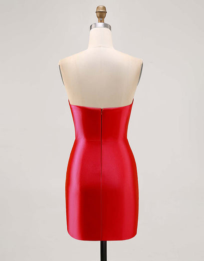 Fuchsia Axelbandslös pärlstav Bodycon Homecoming Klänning med slits