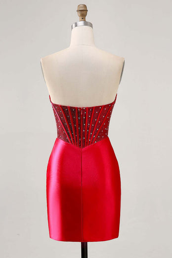 Glittrande Fuchsia Korsett Tight Satin Kort Homecoming Klänning