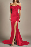 Off The Shoulder Mermaid Svart Formell Klänning Med Slits