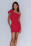 Vit One Shoulder Bow Bodycon Graduation Klänning