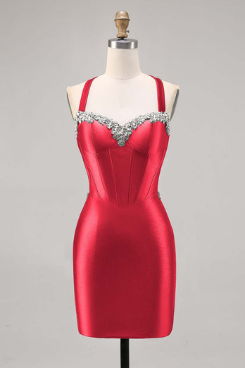 Korsett Satin Bodycon Mörkgrön Homecoming Klänning