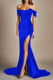 Off The Shoulder Mermaid Svart Formell Klänning Med Slits