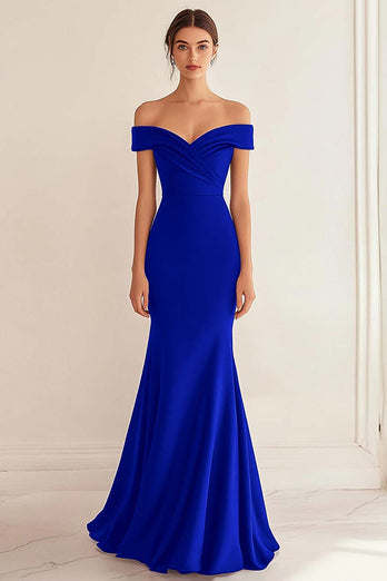 Off the Shoulder Sjöjungfru Ruched Navy formell klänning