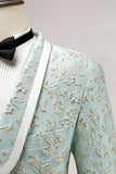 Mint Jacquard Sjal Kavajslag 2 Stycke En knapp Mäns kostymer