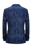 Svart Peak Lapel Jacquard 2-delad Baldräkter För Män