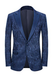 Svart Peak Lapel Jacquard 2-delad Baldräkter För Män