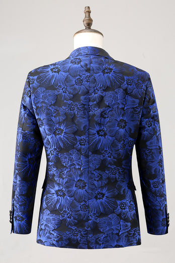 Royal Blue Jacquard Peak Kavajslag 2-delat Baldräkter för män