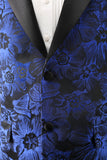 Royal Blue Jacquard Peak Kavajslag 2-delat Baldräkter för män