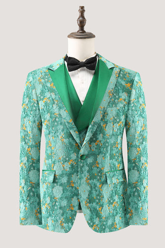 Green Peak Kavajslag 3-delad Jacquard One Button Men's Prom Suits