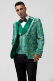 Green Peak Kavajslag 3-delad Jacquard One Button Men's Prom Suits