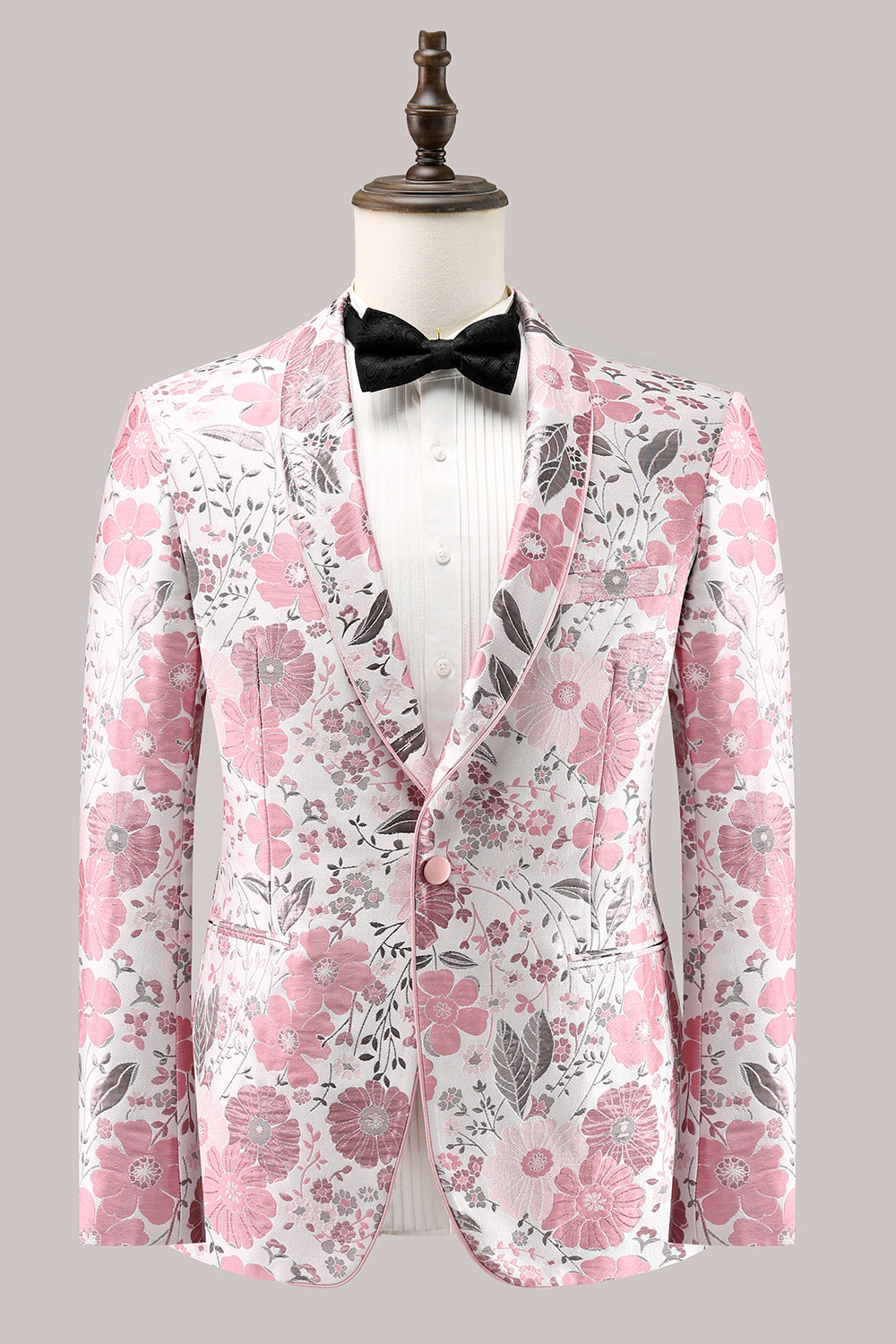 Rosa Sjal Kavajslag Jacquard One Button Men's Prom Kavaj