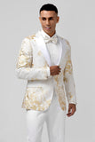 Champagne 2 Piece Peak Kavajslag En knapp Jacquard Baldräkter för män